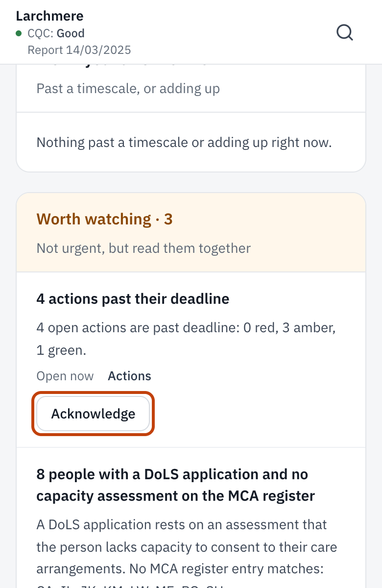 Patterns & Insights, with Acknowledge on a pattern.