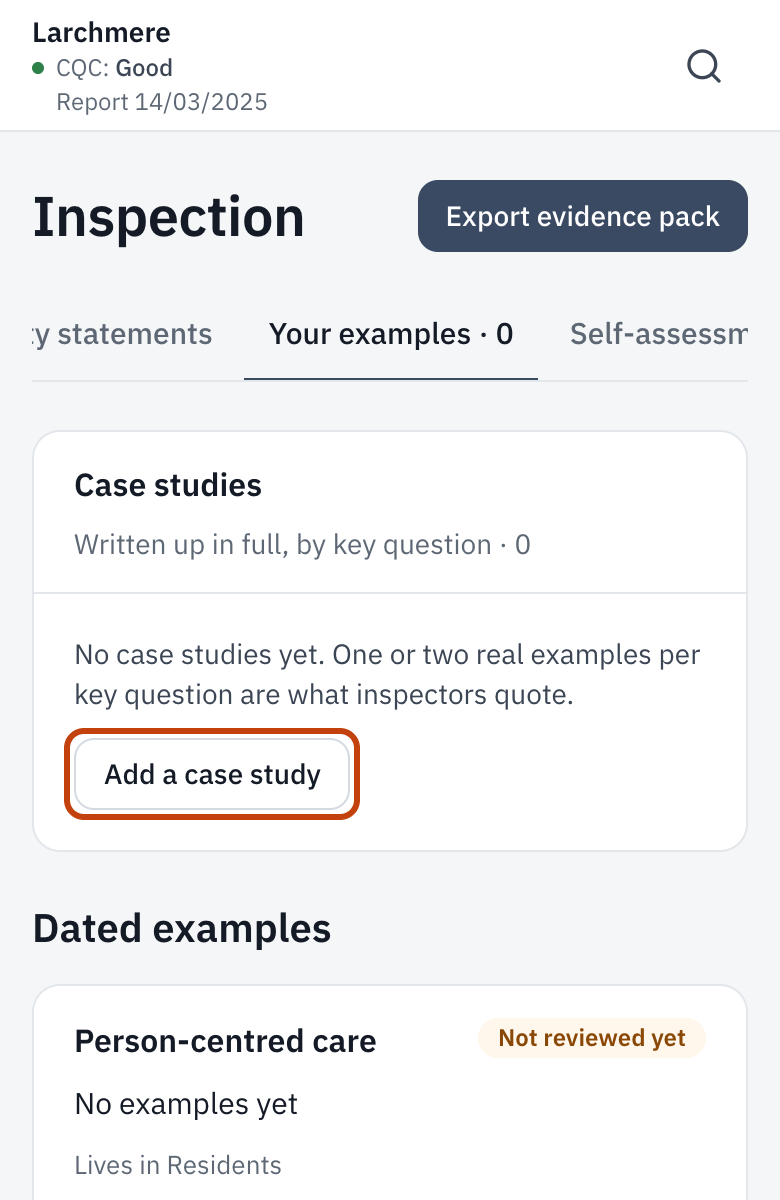 Your examples, with Add a case study outlined.