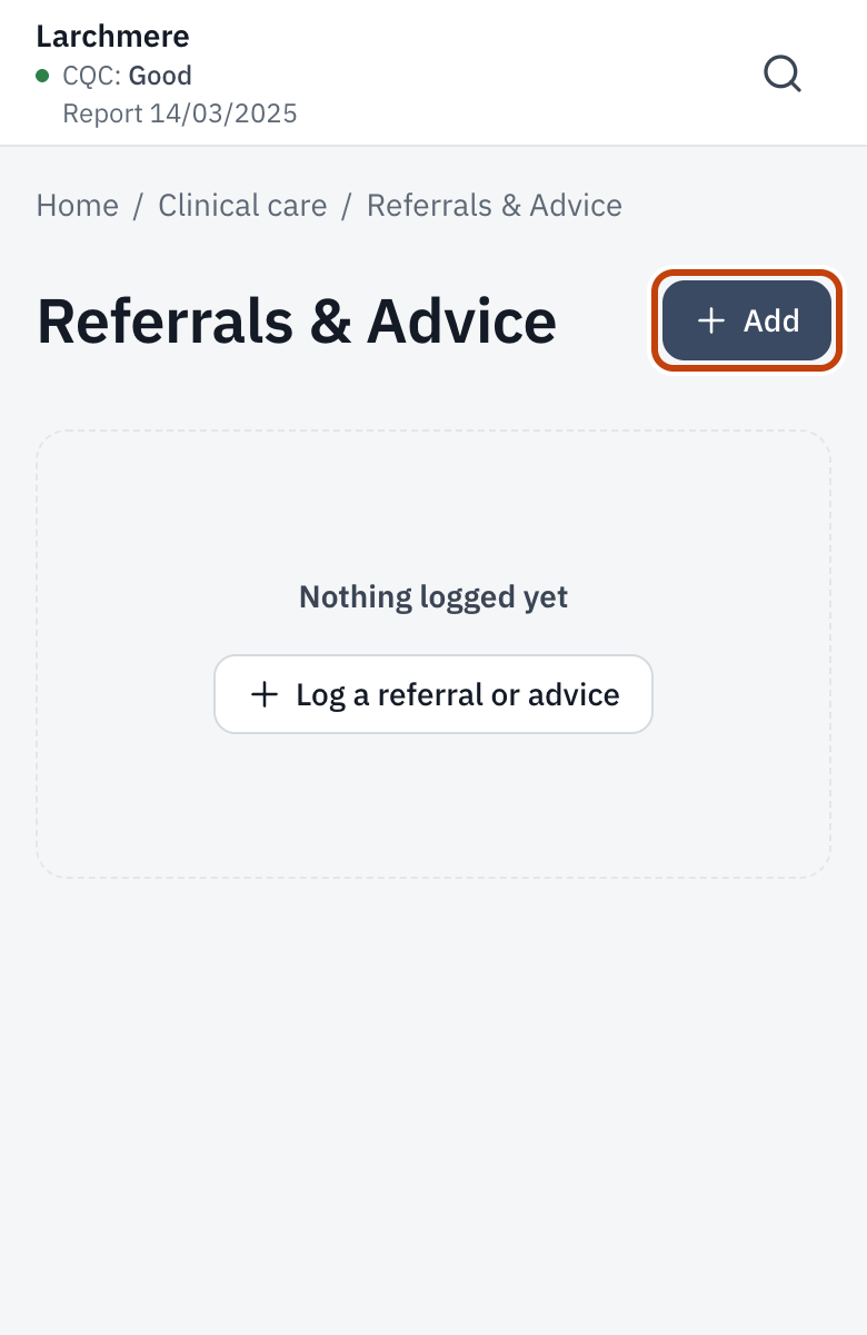 Referrals & Advice, with Log a referral or advice.