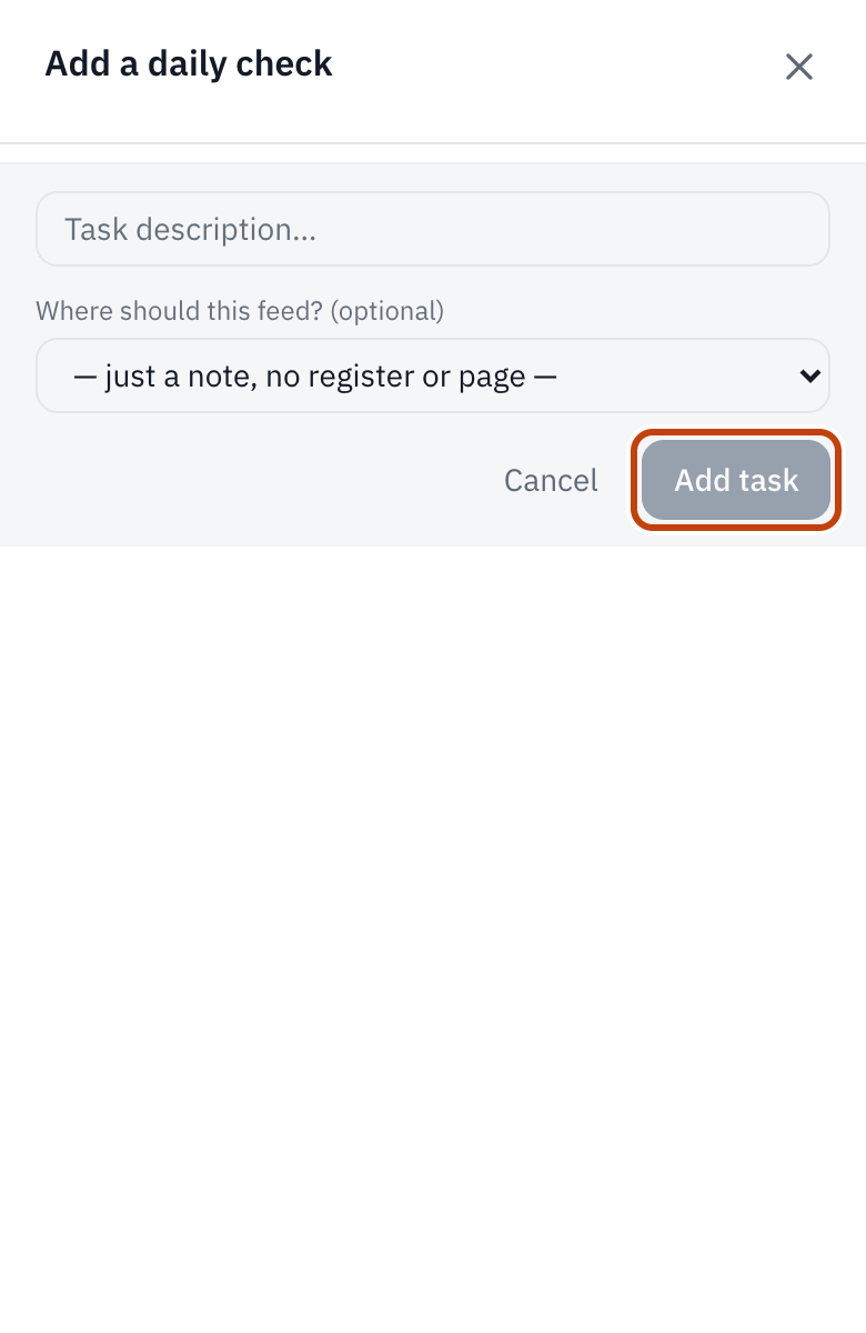 The Add a check panel, with Add task outlined.