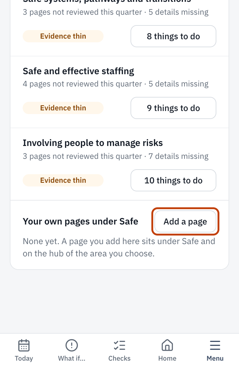 Inspection, with Add a page outlined.