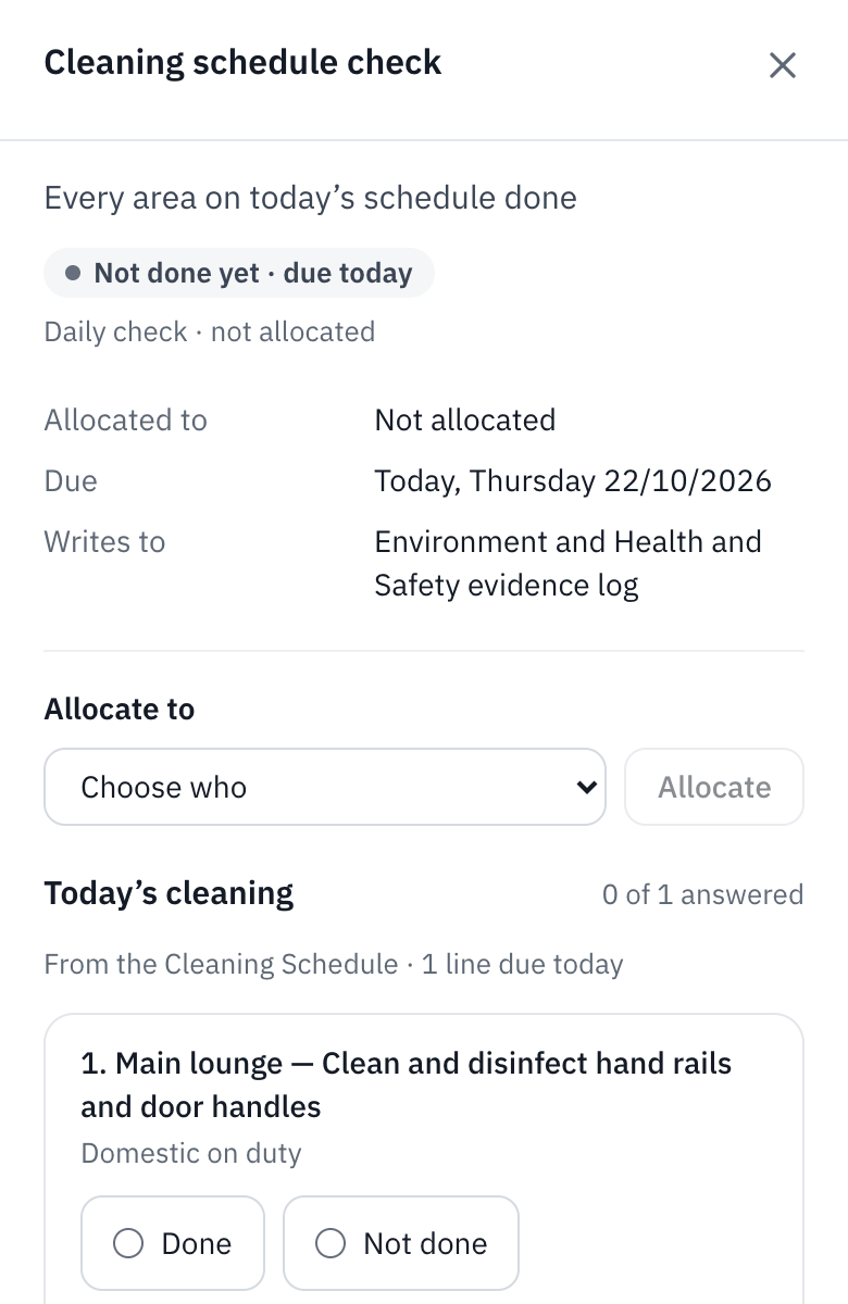 A check opened, with Allocate to at the top.