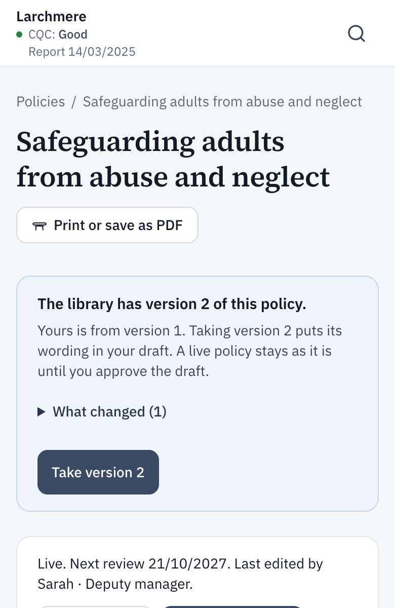 A live policy as a manager sees it, where Your details to check appears.