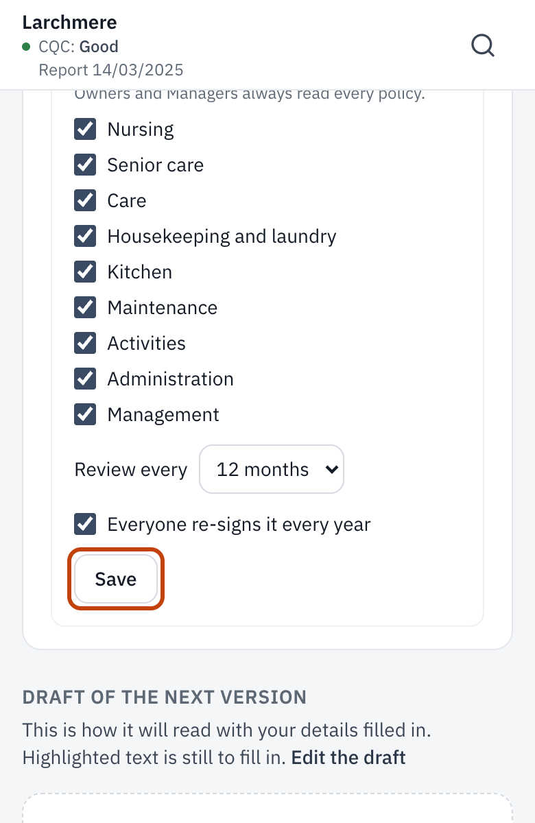Who must read it, Review every, and Save.