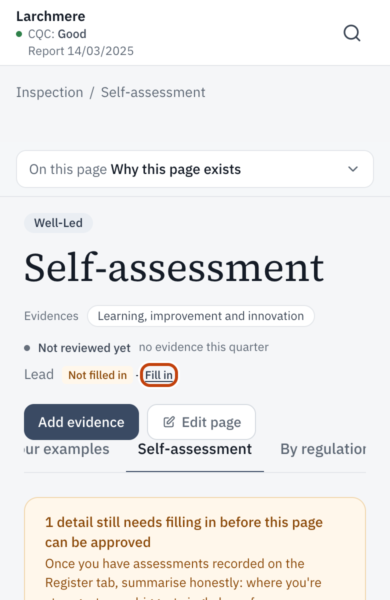 A page with a blank still to fill, and its Fill in button outlined.