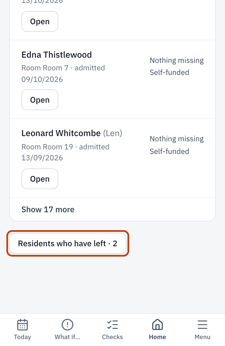 The Residents list, with its chips and each resident’s name.