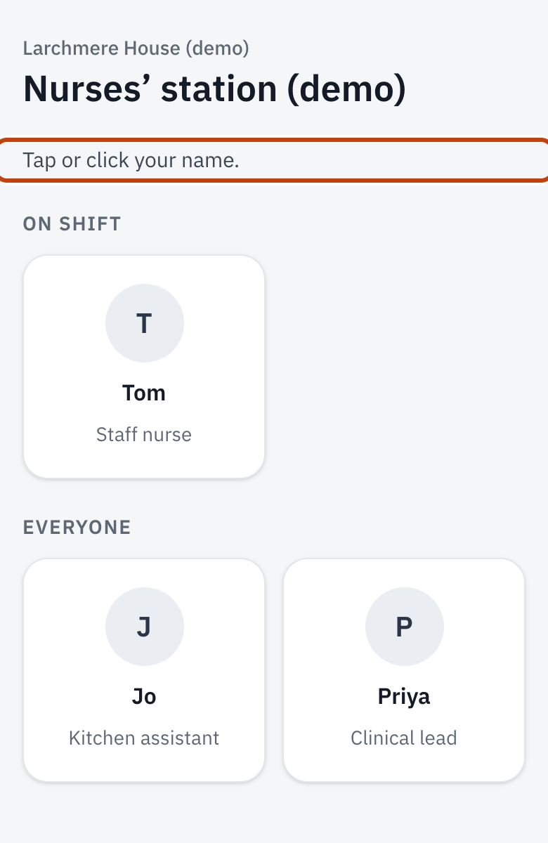 The names on a team screen, where Done brings you back.