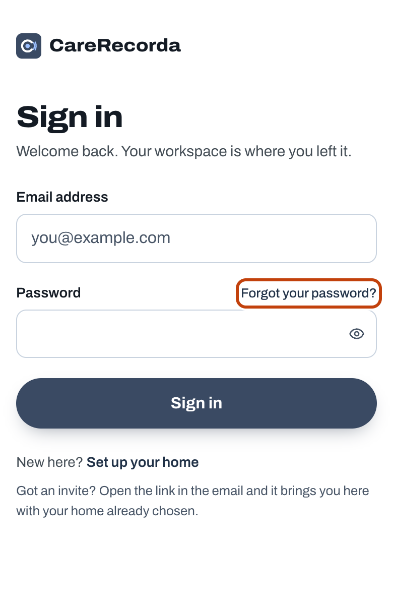 Sign in, with Forgot your password? under the password box.