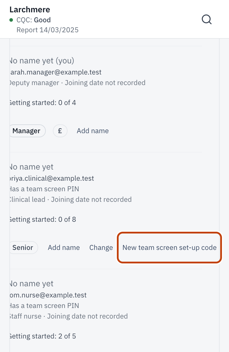 Team & access, with New team screen set-up code beside a member of staff.