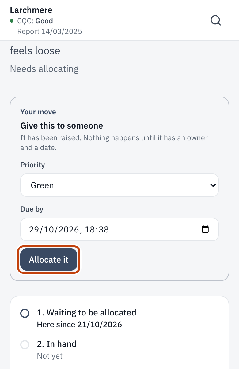 An Action waiting for an owner, with Allocate it.