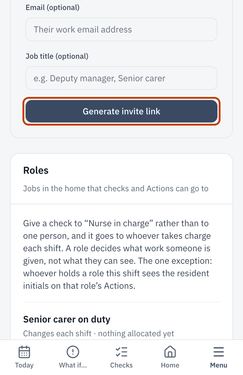 Invite a team member, with the access levels to choose from.