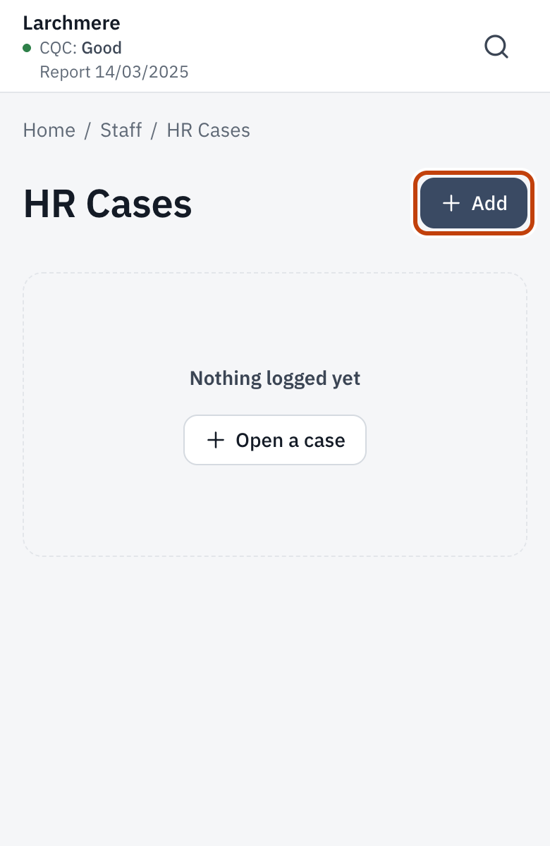 HR Cases, with Open a case.