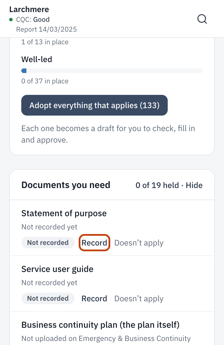 Documents you need, with Record beside a document.