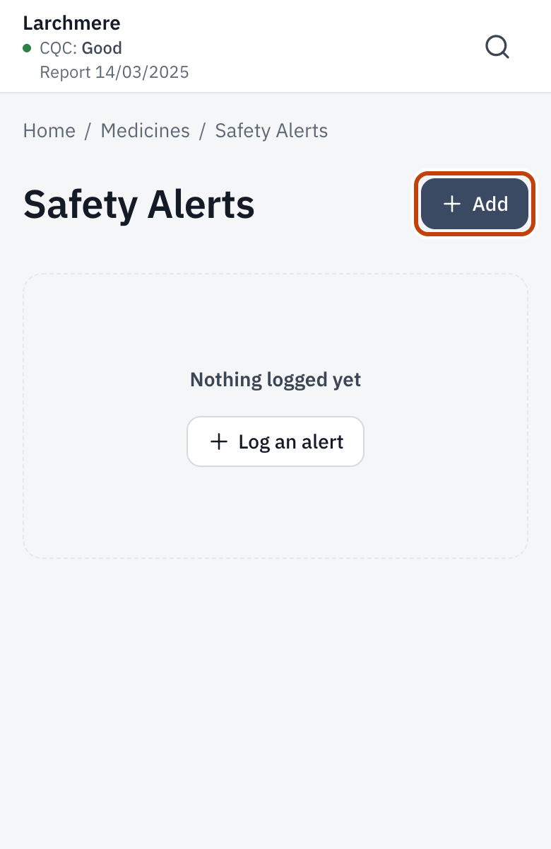 Safety Alerts, with Log an alert outlined.