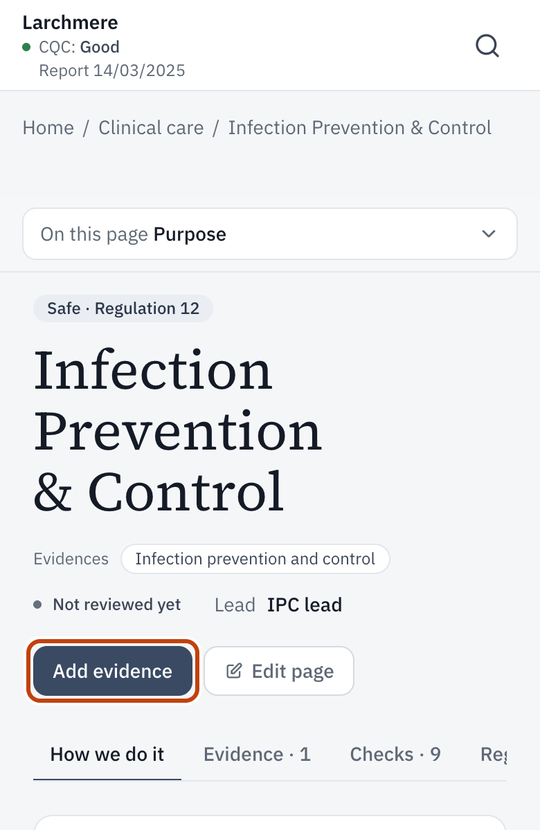 Infection Prevention & Control, with Log an outbreak.
