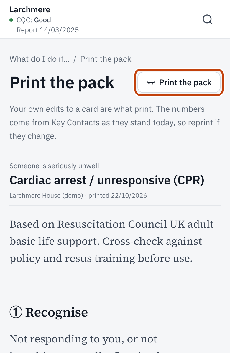 The cards pack, with Print the pack.