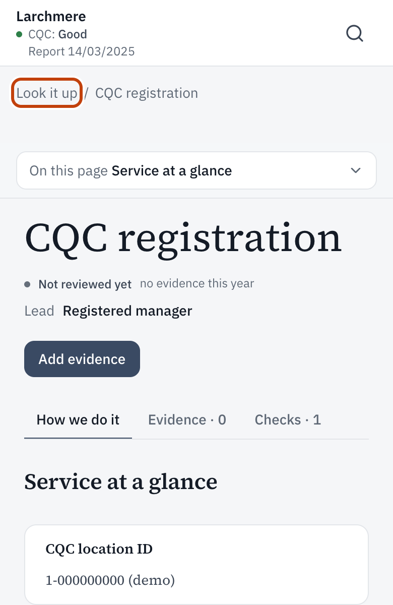 CQC registration, opened from Look it up.