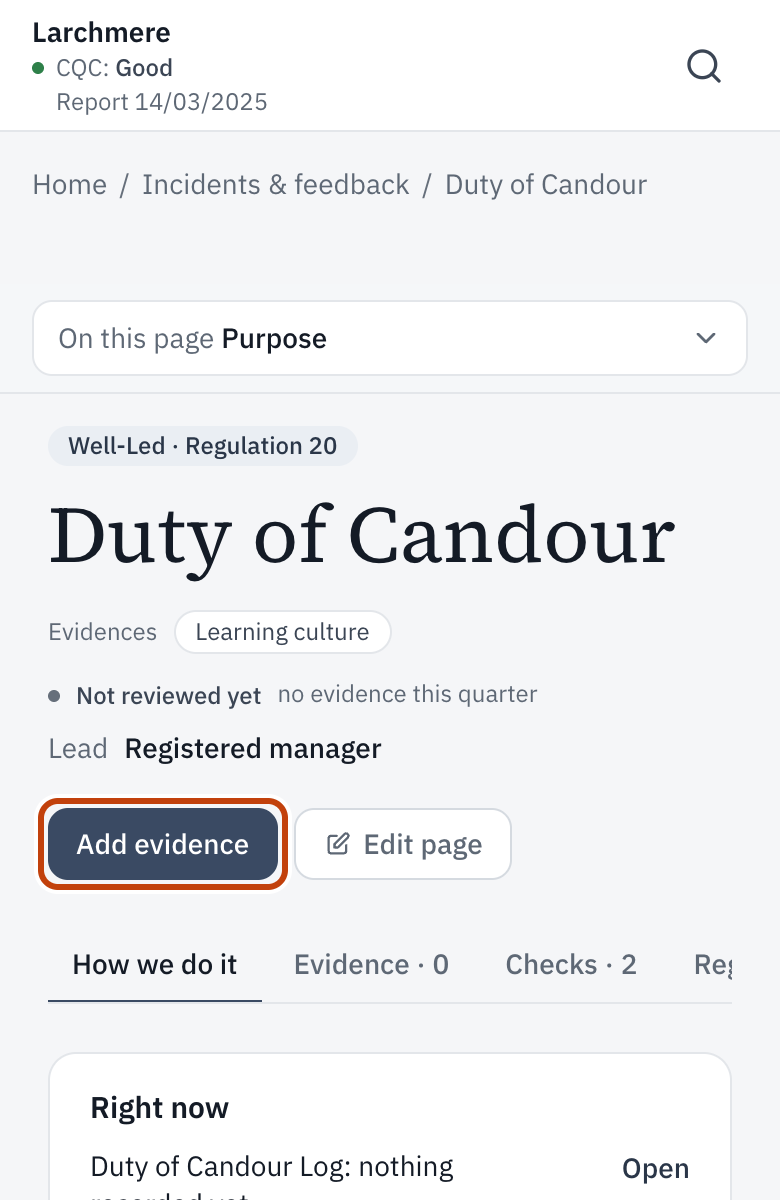 The Duty of Candour Log, with Log a candour decision.