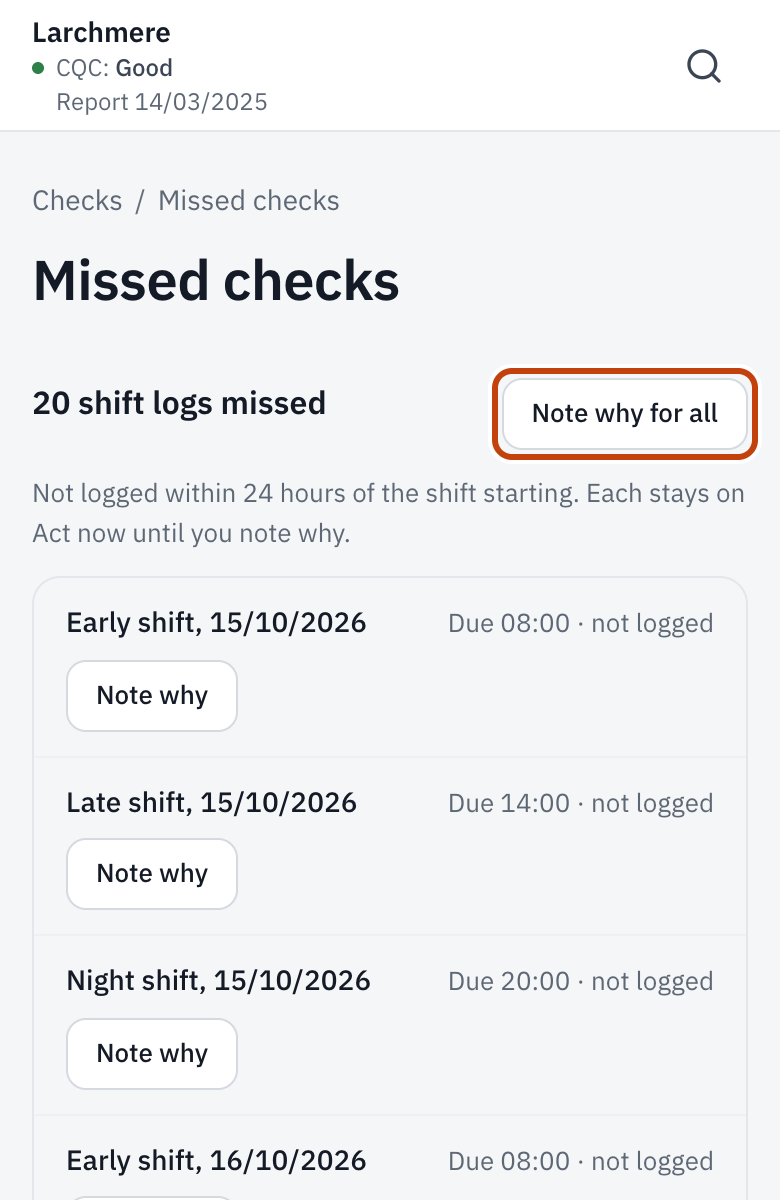 Missed checks, with Note why for all outlined.