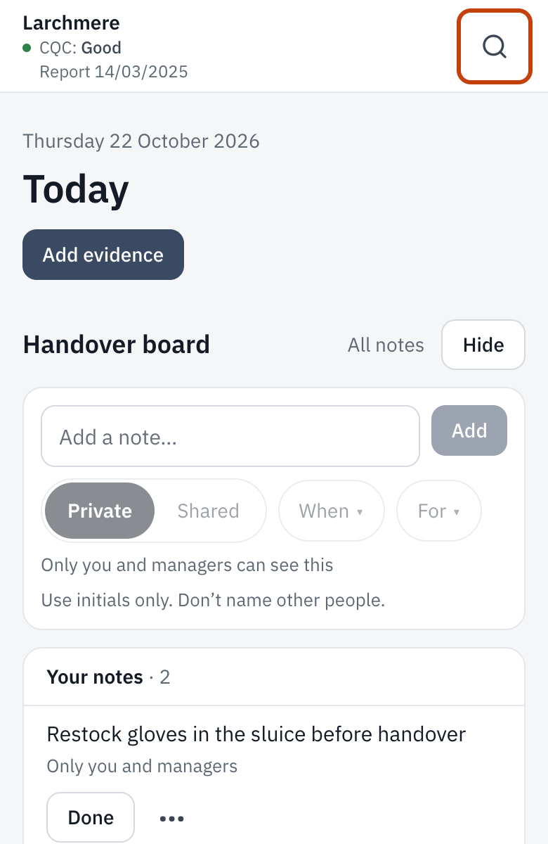 The search button at the top of the screen.