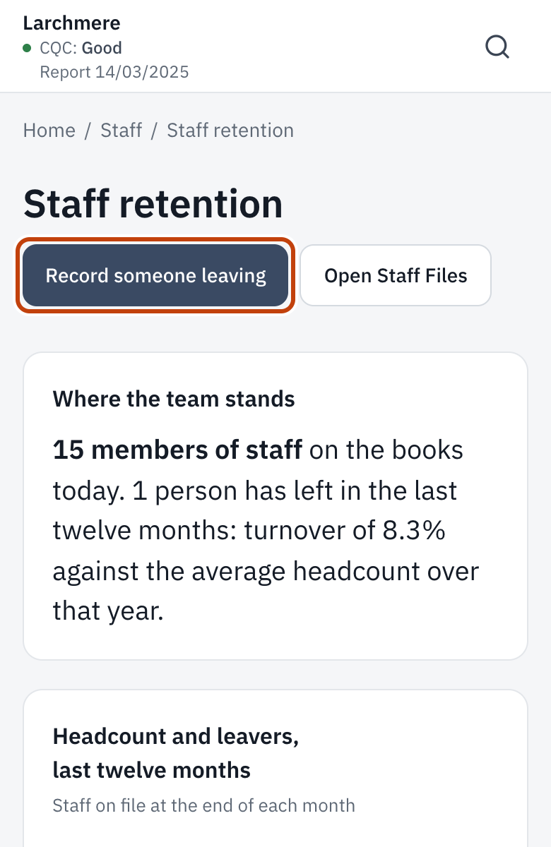 Staff retention: where the team stands, leavers and how long people stay.