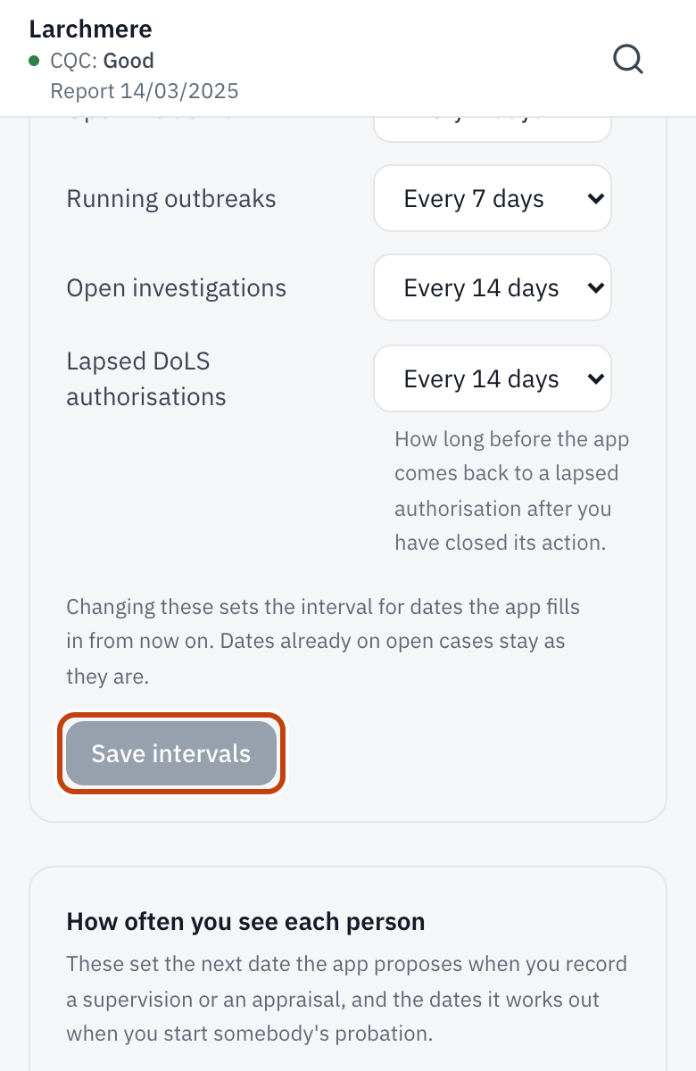 How long a case may sit, with Save intervals.