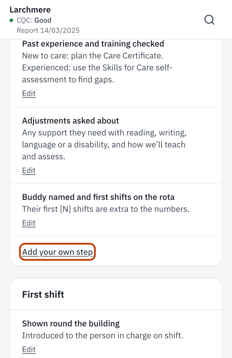 Induction settings: your numbers, the steps, and Add your own step.