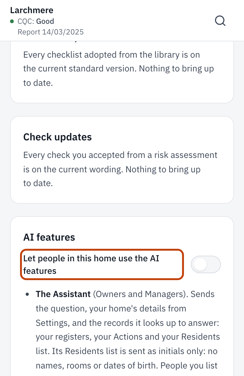 AI features, with the switch the Owner uses.