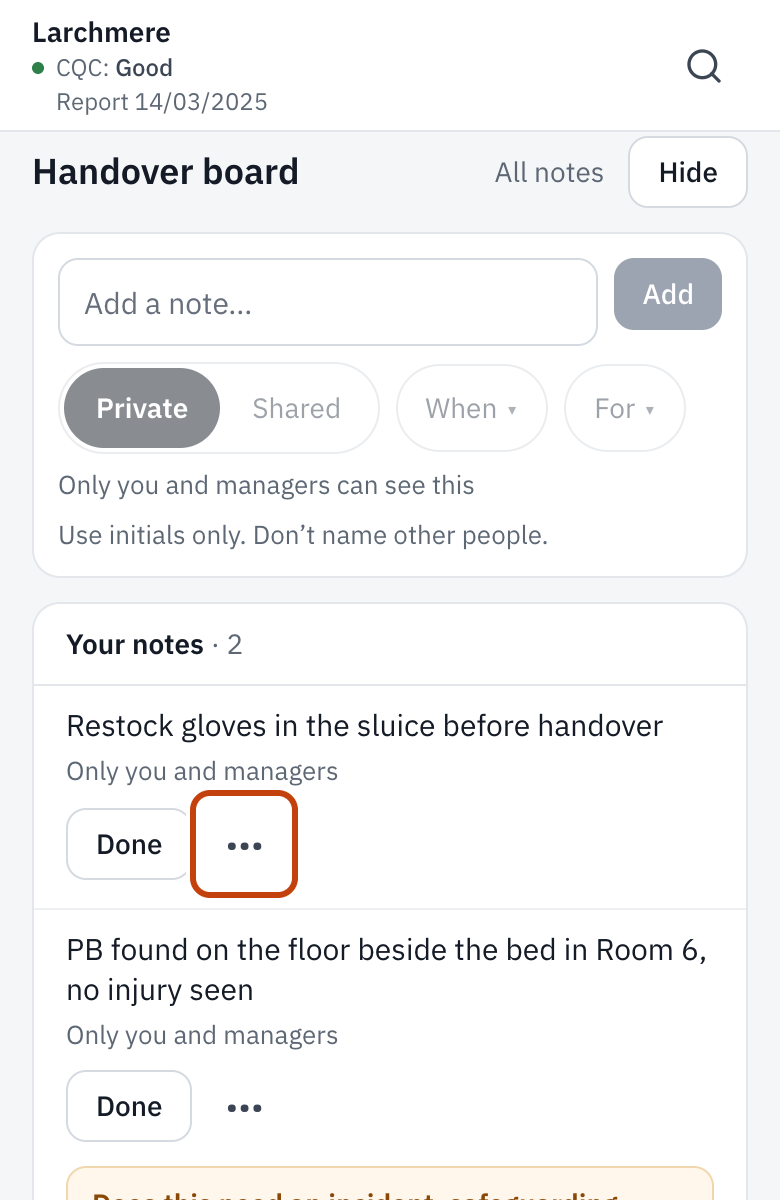The ••• menu beside a note, where Turn into an Action is.